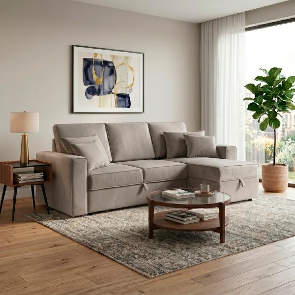 SALA ESQUINERA MODULAR VIENA CAMA TELA 232 X 147 X 92 CM BEIGE