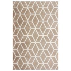 TAPETE PARA SALA POLIÉSTER 120X170 CM BEIGE GEOMETRIC SUAVE AL TACTO