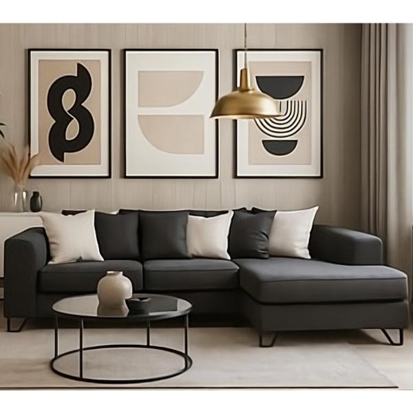 SALA ESQUINERA MODULAR ESCORPIO RECLINABLE TELA POLIÉSTER 305 X 95 X 83 CM GRIS CON COJINES