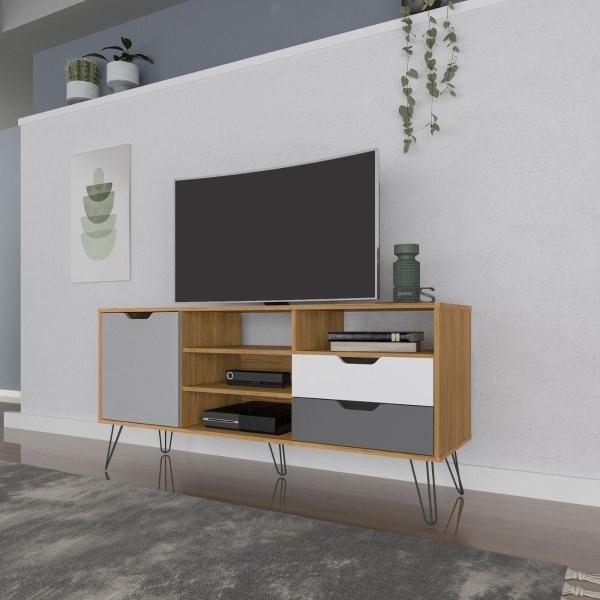 MUEBLE PARA TV PARA 55 PULGADAS MDF ROBLE GRAFITO 140 X 65 X 40 CM