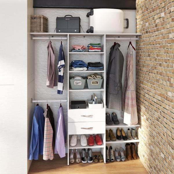 CLÓSET LAMINADO ARMABLE 242 X 213 X 40 CM BLANCO CON 2 CAJONES, MALETERO Y ZAPATERA