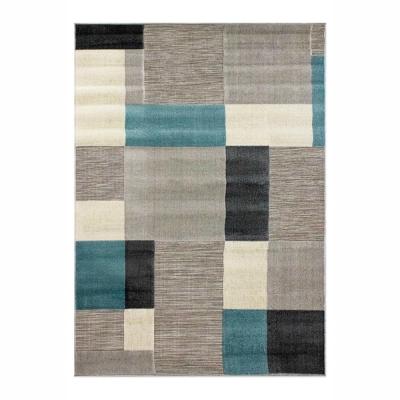 TAPETE PARA SALA POLIPROPILENO 200X290 CM AZUL CON DISEÑO DE CUADROS RESISTENTE