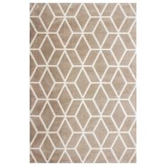 TAPETE PARA SALA POLIÉSTER 160 X 230 CM BEIGE GEOMÉTRICO SUAVE Y DURADERO