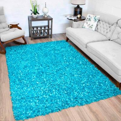 TAPETE PARA SALA POLIÉSTER Y ALGODÓN 120X170 CM TURQUESA FÁCIL DE LIMPIAR