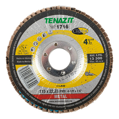 DISCO LAMINADO PARA METAL ESMERILADORA ANGULAR 4 1/2" GRANO 40