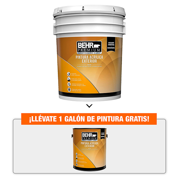 PINTURA ACRÍLICA PARA EXTERIOR BEHR PREMIUM DE 18.6 L MATE BASE BLANCO