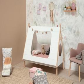 CAMA TIPI INDIVIDUAL DE PINO MACIZO COLOR MADERA Y BLANCO INFANTIL MODERNO 100 KG