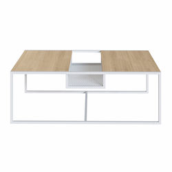 MESA DE CENTRO DECORATIVA MADERA Y METAL 100 X 60 X 35 CM BLANCO