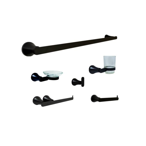 JUEGO DE ACCESORIOS PARA BAÑO KANSAS NEGRO MATE 6 PIEZAS