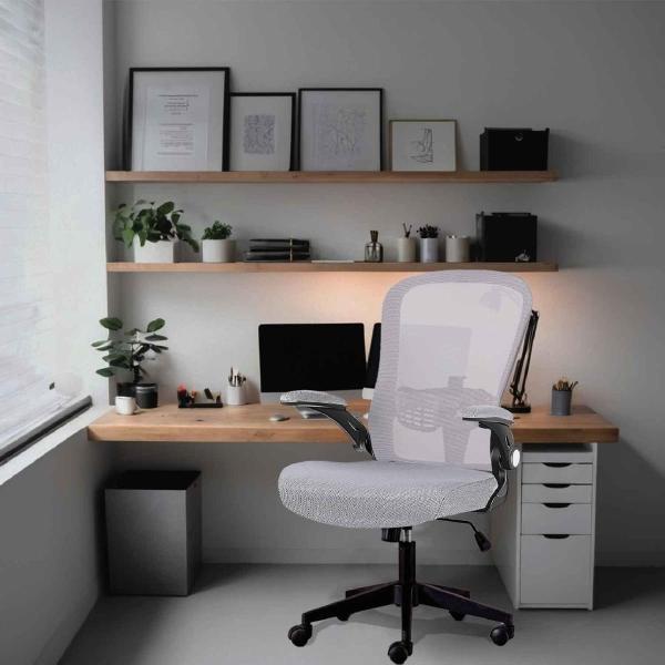 SILLA OFICINA ERGONÓMICA RECLINABLE CON BRAZOS ABATIBLES DE TELA Y MALLA PARA OFICINA GRIS 120 KG