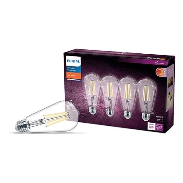 FOCO LED E26 ST19 LUZ CÁLIDA ATENUABLE 8 W / 75 W 4 PIEZAS