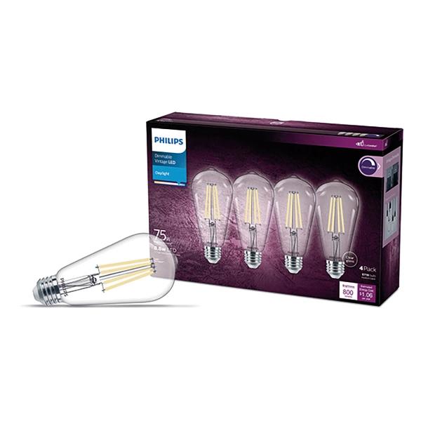 FOCO LED E26 ST19 LUZ FRÍA ATENUABLE 8.8 W / 75 W 4 PIEZAS