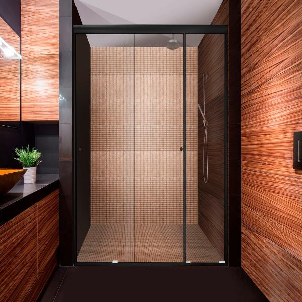 CANCEL PARA BAÑO CORREDIZO PERFIL NEGRO VIDRIO TRANSPARENTE 176 A 180 X 187 CM ALUMINIO