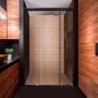CANCEL PARA BAÑO CORREDIZO PERFIL NEGRO VIDRIO TRANSPARENTE 176 A 180 X 187 CM ALUMINIO