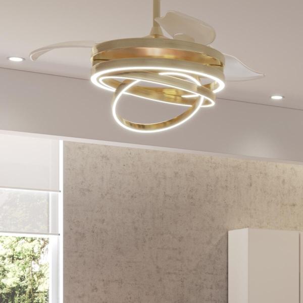 VENTILADOR DE TECHO 72" FANDELIER PARA INTERIOR CON LED INTEGRADO DORADO