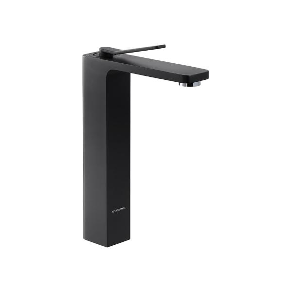 LLAVE PARA LAVABO MONOMANDO NEGRO MATE DE SOBREPONER CUELLO ALTO