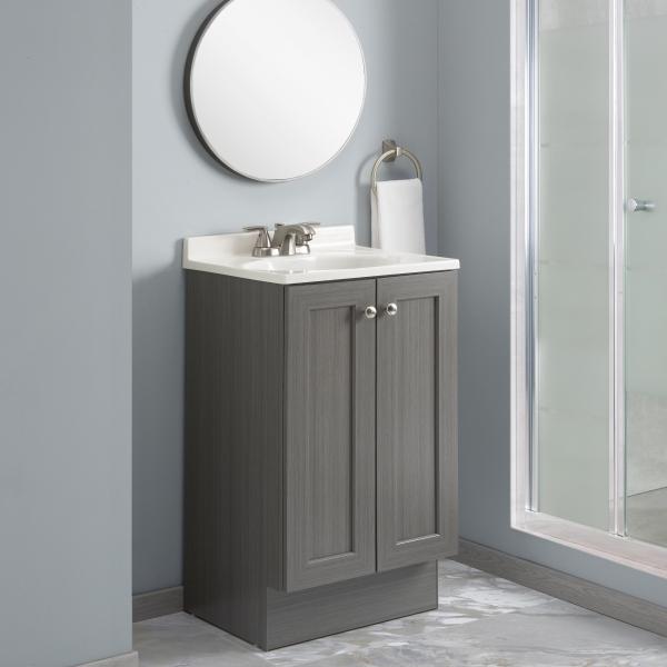 MUEBLE PARA BAÑO A PISO NEW ORLEANS 18" GRIS LAMINADO CON LAVABO BLANCO