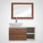 MUEBLE PARA BAÑO FLOTANTE UCELLO 32" BEIGE Y CAFÉ MDP CON LAVABO, LLAVE Y ESPEJO
