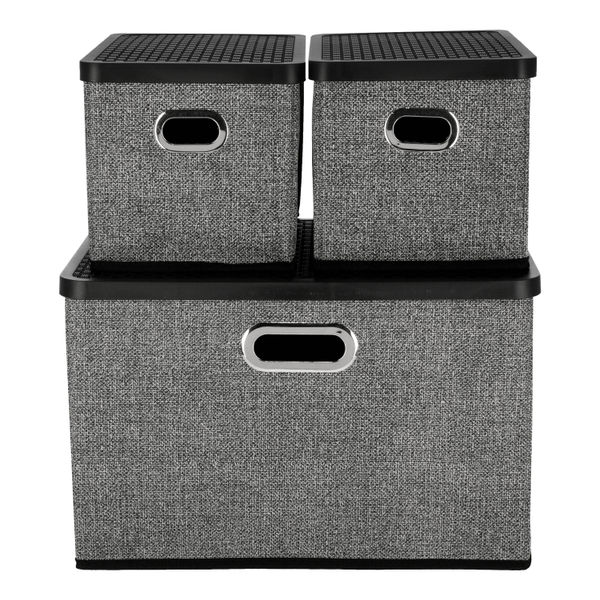 SET 3 CAJAS ORGANIZADORAS APILABLES CON ASAS 17 X 26 CM POLIPROPILENO NEGRO