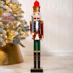 ADORNO PARA MESA NAVIDEÑO CASCANUECES 76 CM MADERA ROJO / VERDE