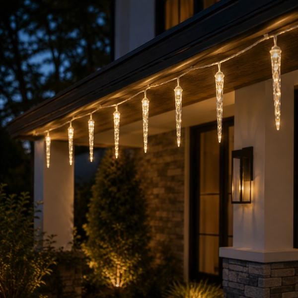 LUCES NAVIDEÑAS 8 ESTALACTITAS LED BLANCO FRÍO 2.6 M 48 LUCES
