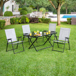 JUEGO DE JARDÍN COMEDOR PLATINO 5 PIEZAS GRIS