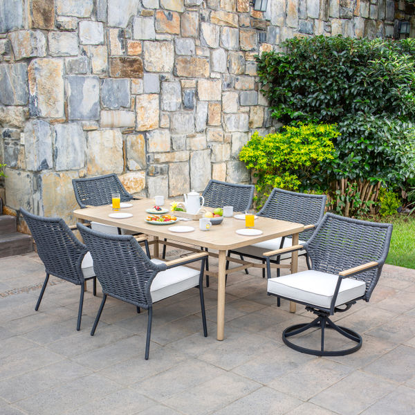 JUEGO DE JARDÍN COMEDOR PEMBROKE 7 PIEZAS BEIGE / NEGRO