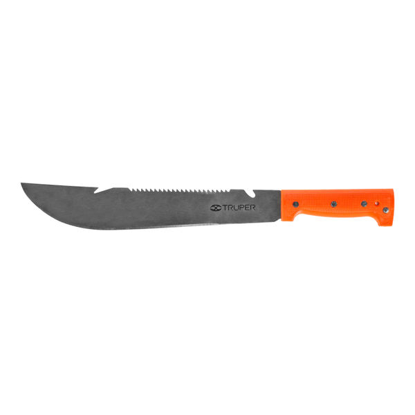 MACHETE RAMBO 12 PULG. CACHA REMACHADA NARANJA, CON FUNDA, TRUPER