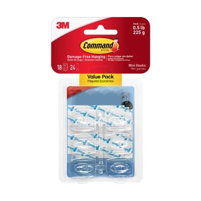 COMMAND PACK GANCHO TRANSPARENTE MINI, 18 GANCHOS, USO INTERIORES