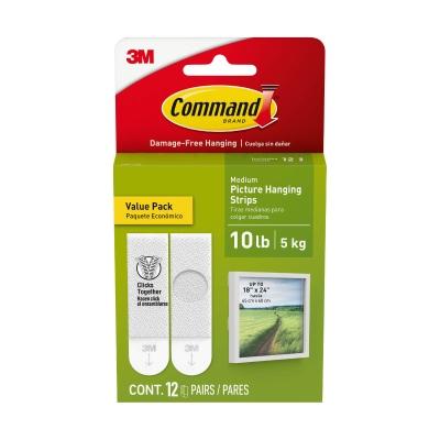 COMMAND TIRAS PARA COLGAR CUADROS, MEDIANAS, BLANCAS, 12 PARES