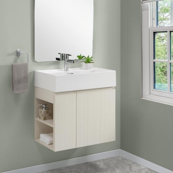 MUEBLE PARA BAÑO FLOTANTE AMBERES 24" MARFIL MADERA CONTRACHAPADA CON LAVABO