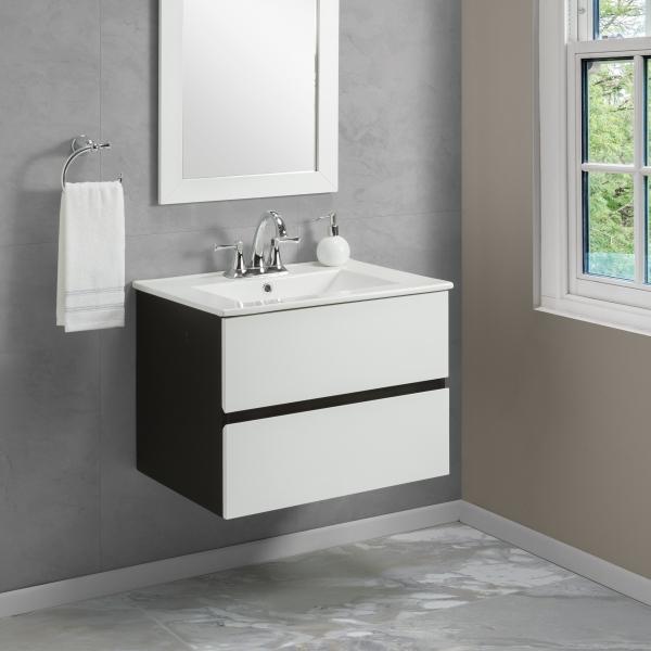 MUEBLE PARA BAÑO FLOTANTE ALICANTE 24" BLANCO PVC CON ESPEJO Y LAVAMANOS