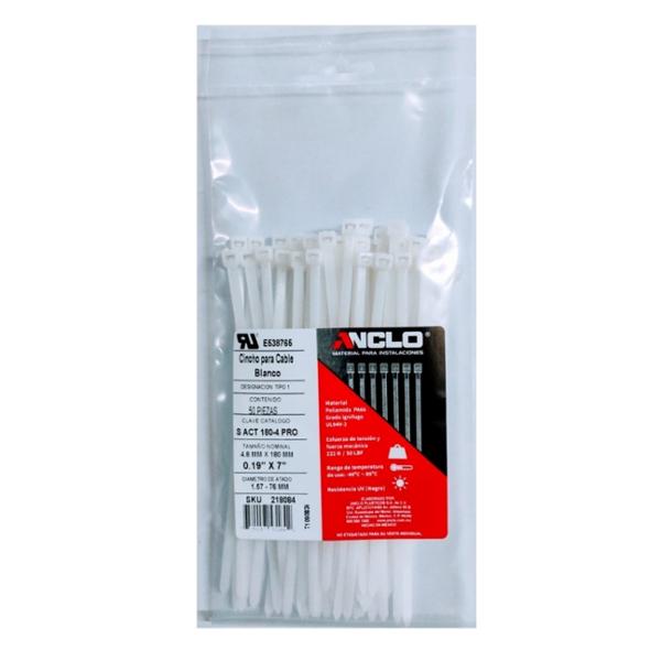 CINCHO PARA CABLES ELÉCTRICOS DE PLÁSTICO 4.8 X 180 MM BLANCO 100 PIEZAS
