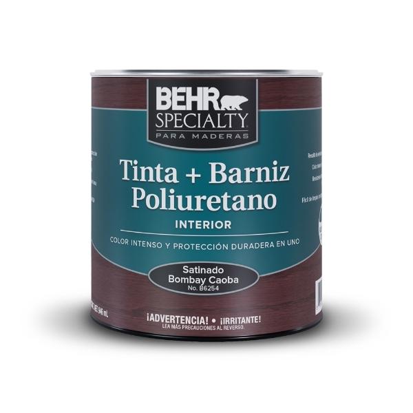 BARNIZ POLIURETANO BASE AGUA PARA MADERA SATINADO COLOR Y PROTECCIÓN 946 ML