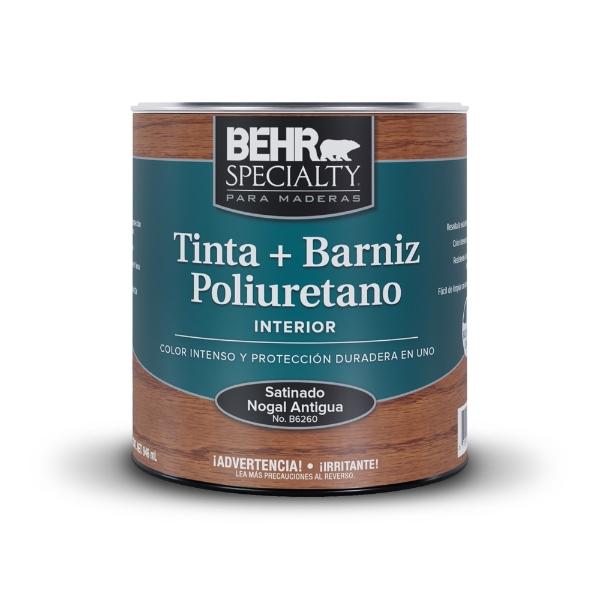 BARNIZ POLIURETANO BASE AGUA PARA MADERA SATINADO PROTECCIÓN Y COLOR 946 ML