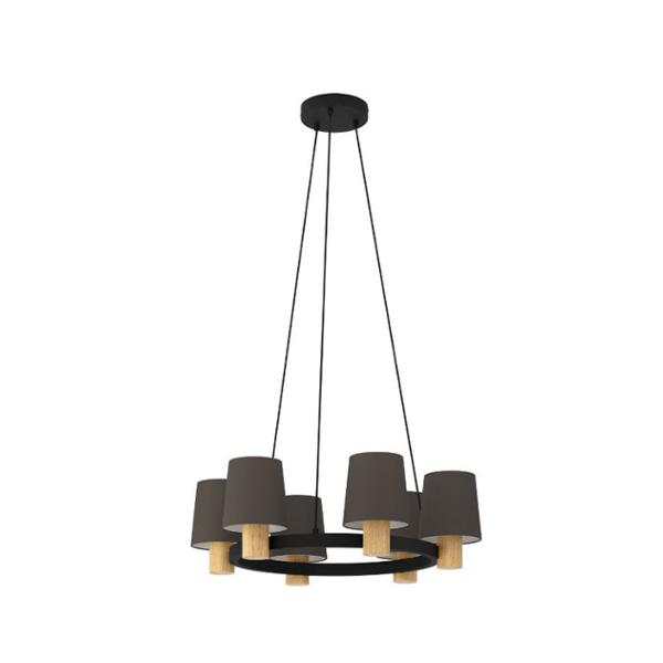 LÁMPARA COLGANTE VINTAGE DE METAL Y TEXTIL CAFÉ SATINADO 6 LUCES EDALE