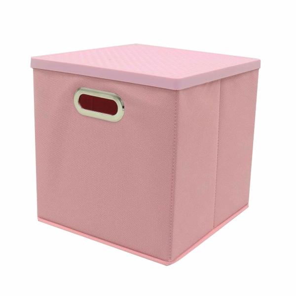 GAVETA ORGANIZADORA PLEGABLE CON TAPA 27 X 27 X 27 CM POLIPROPILENO Y CARTÓN ROSA LILA
