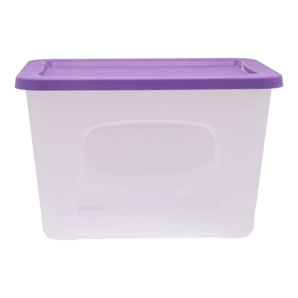 CAJA ORGANIZADORA TRANSPARENTE 101 L PLÁSTICO TAPA MORADA HERMÉTICA