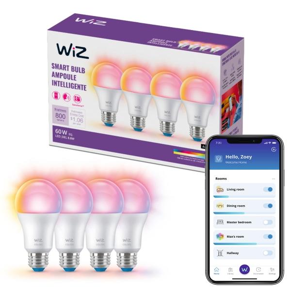 FOCO INTELIGENTE A19 MULTICOLOR ATENUABLE 8.8 W EQUIV. 60 W E26 4 PIEZAS