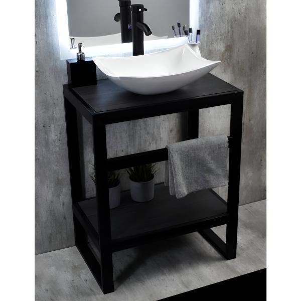MUEBLE PARA BAÑO DE PISO INDI FAZZO 24" NEGRO ACERO CON LAVABO Y MONOMANDO