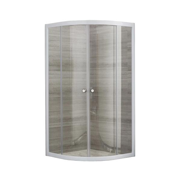 CANCEL PARA BAÑO ESQUINERO CORREDIZO CURVO VIDRIO TRANSPARENTE 90 X 90 X 185 CM ALUMINIO