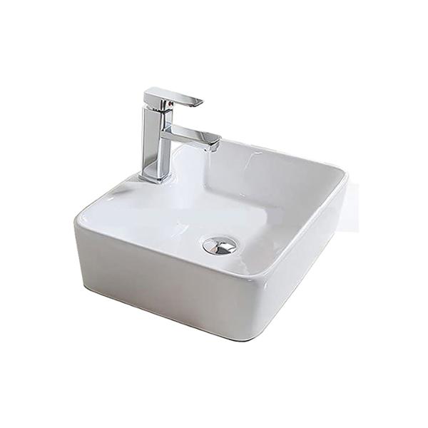 OVALÍN PARA BAÑO DE SOBREPONER BLANCO RECTANGULAR 48 X 37 X 13.5 CM CON MEZCLADORA