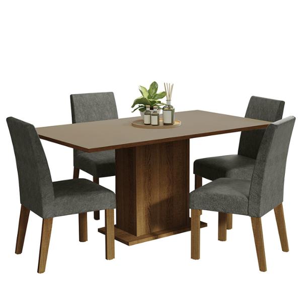 SET DE COMEDOR CON 4 SILLAS RUSTIC/CREMA/PLATA