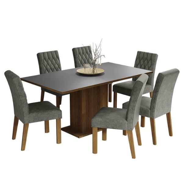 SET DE COMEDOR DE 6 SILLAS RUSTIC/PLATA HANNA