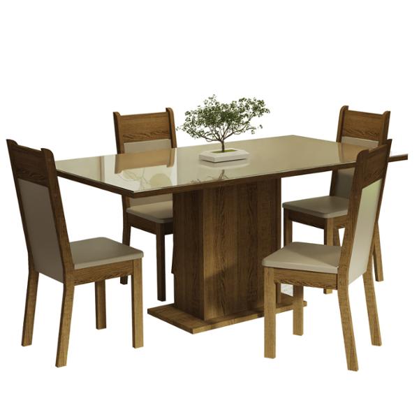 SET DE COMEDOR DE 4 SILLAS VIDRIO CREMA/BEIGE