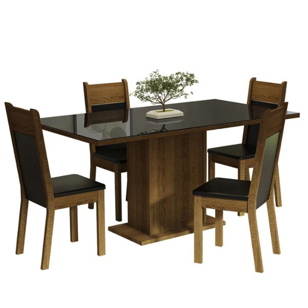 SET DE COMEDOR DE 4 SILLAS VIDRIO NEGRO/RUSTIC GRETA