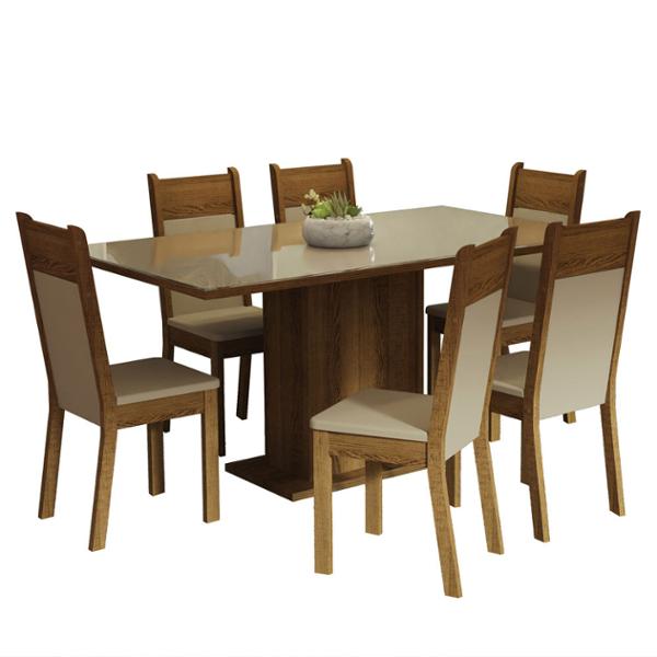 MESA 6 SILLAS VIDRIO CREMA/RUSTIC MADESA