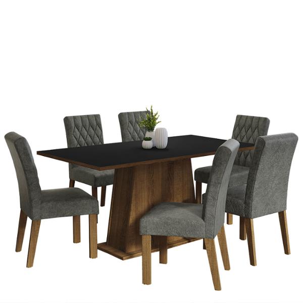 MESA 6 SILLAS RUSTIC/NEGRO/PLATA MADESA