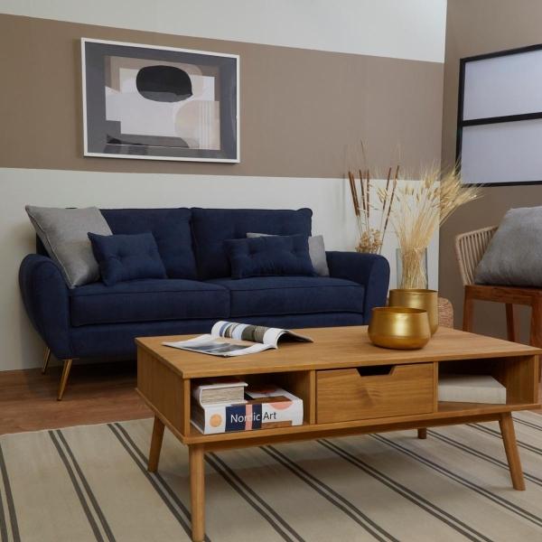 SOFÁ 3 PLAZAS BOHO POLIÉSTER 183 X 81 X 90 CM AZUL SIN COJINES