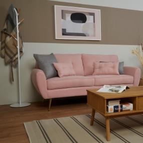 SOFÁ 3 PLAZAS BOHO POLIÉSTER 183 CM ROSA CON COJINES